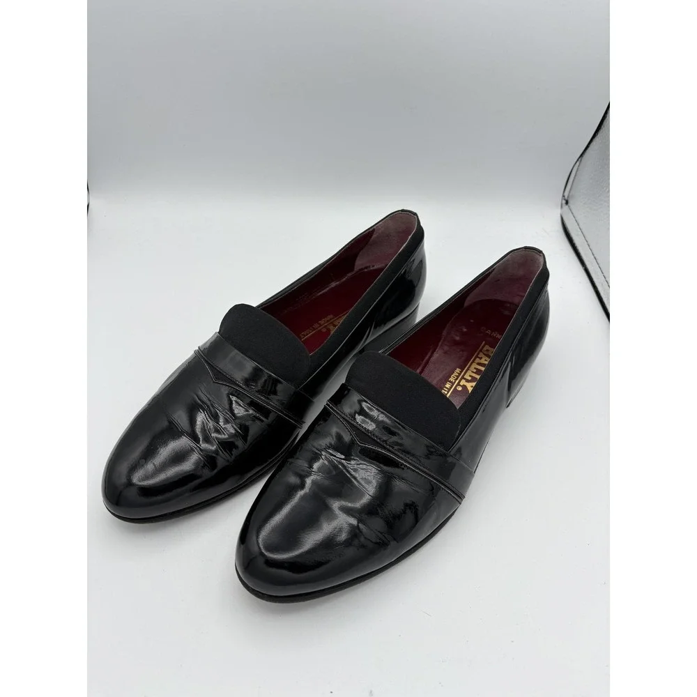 Bally Shoes Mens Size 9 Black Patent Leather Loafers Banner Made In Italy